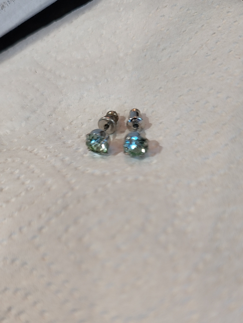 Light Blue-Green Crystal Stud Earrings with Silver Settings